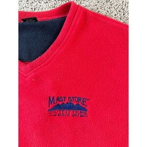 VINTAGE Mast General Store Sweatshirt Mens Large Red Blue Fleece Pullover FLAW